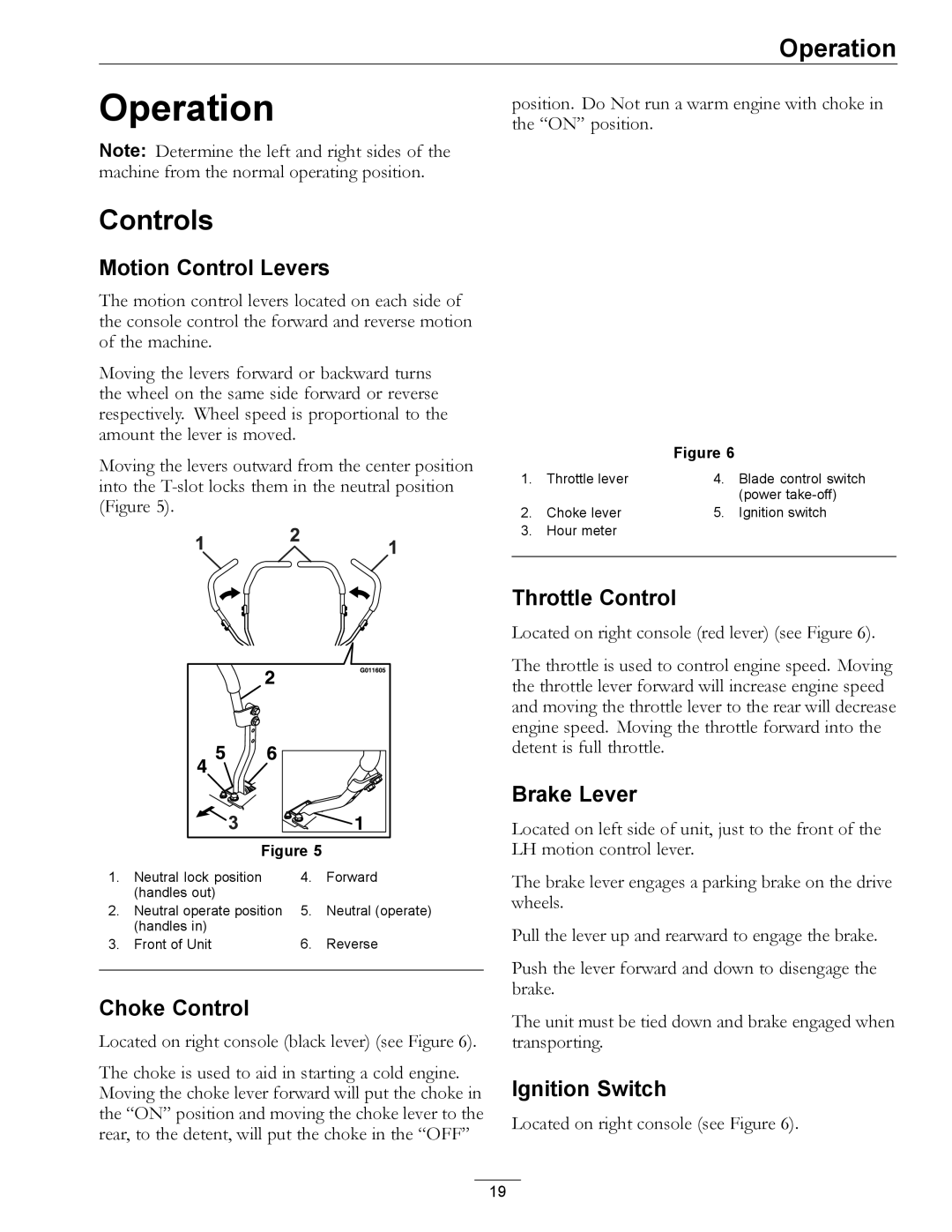 Exmark 00 & Higher, 850 manual Operation, Controls 