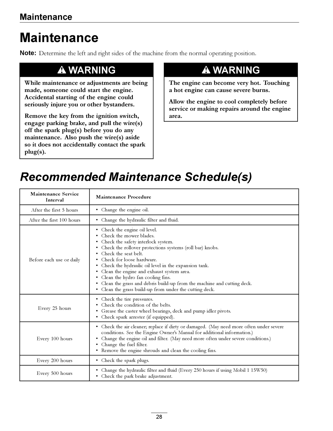 Exmark 850, 00 & Higher manual Recommended Maintenance Schedules 