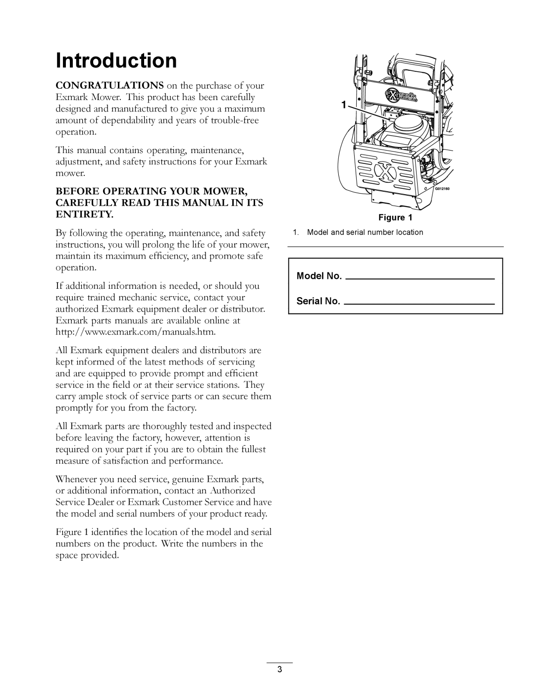 Exmark 00 & Higher, 850 manual Introduction 