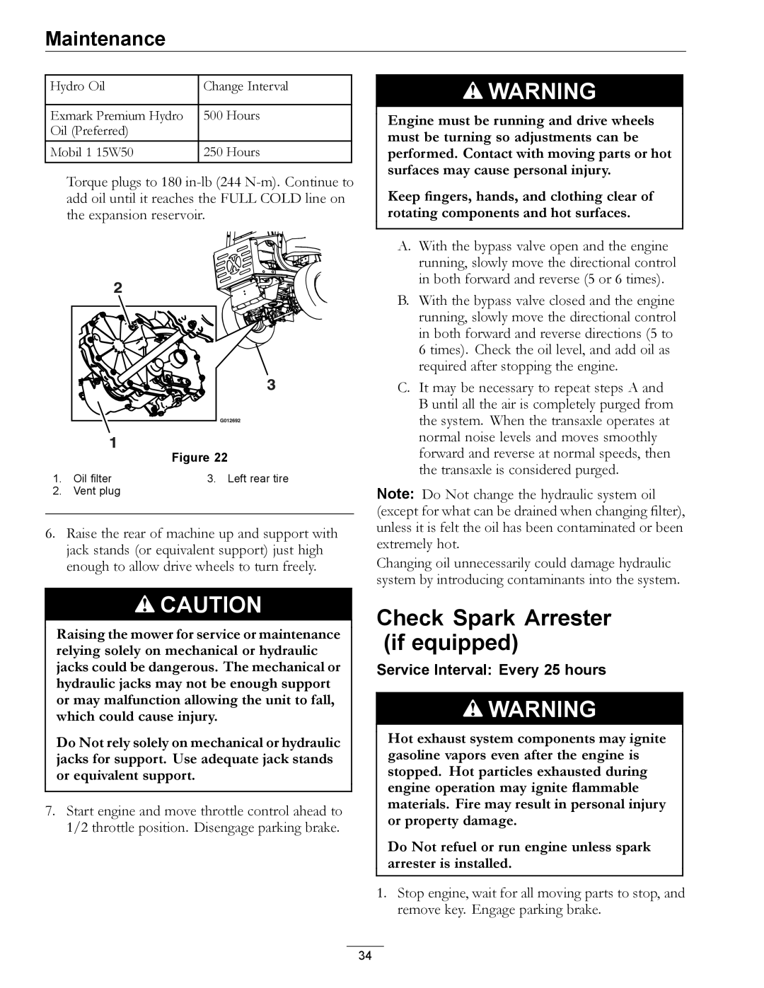 Exmark 850, 00 & Higher manual Check Spark Arrester if equipped 