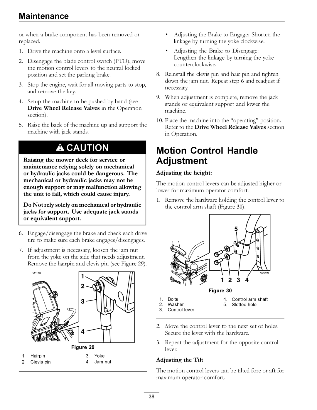 Exmark 850, 00 & Higher manual Motion Control Handle Adjustment, Adjusting the height 