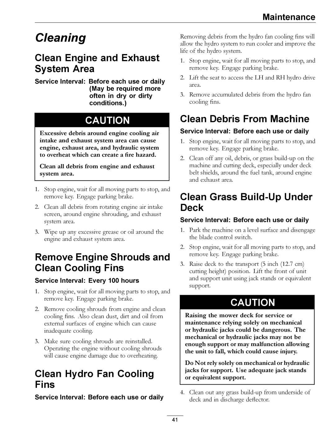 Exmark 00 & Higher, 850 manual Clean Engine and Exhaust System Area, Remove Engine Shrouds and Clean Cooling Fins 