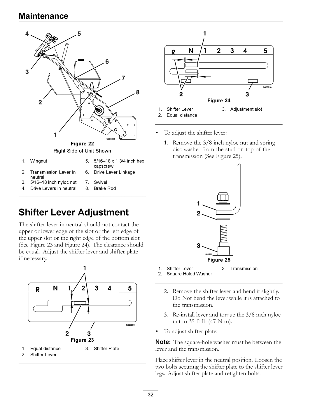 Exmark 850, 00 & Higher manual Shifter Lever Adjustment, Right Side of Unit Shown 