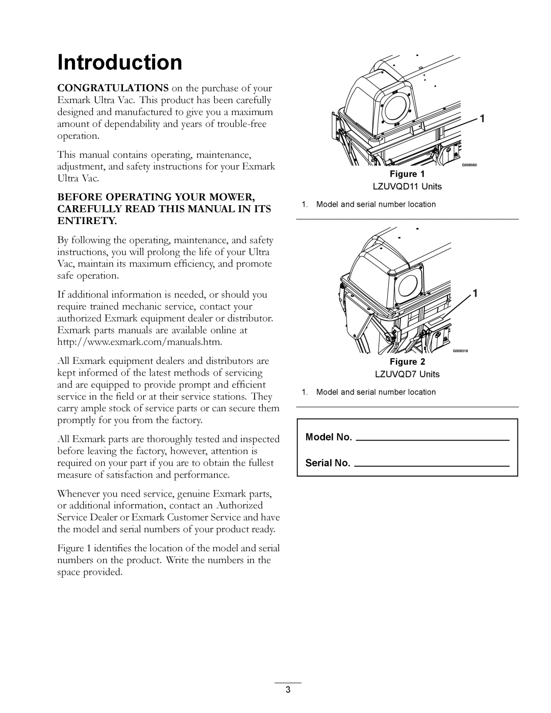 Exmark 00 & Higher, 850 manual Introduction 