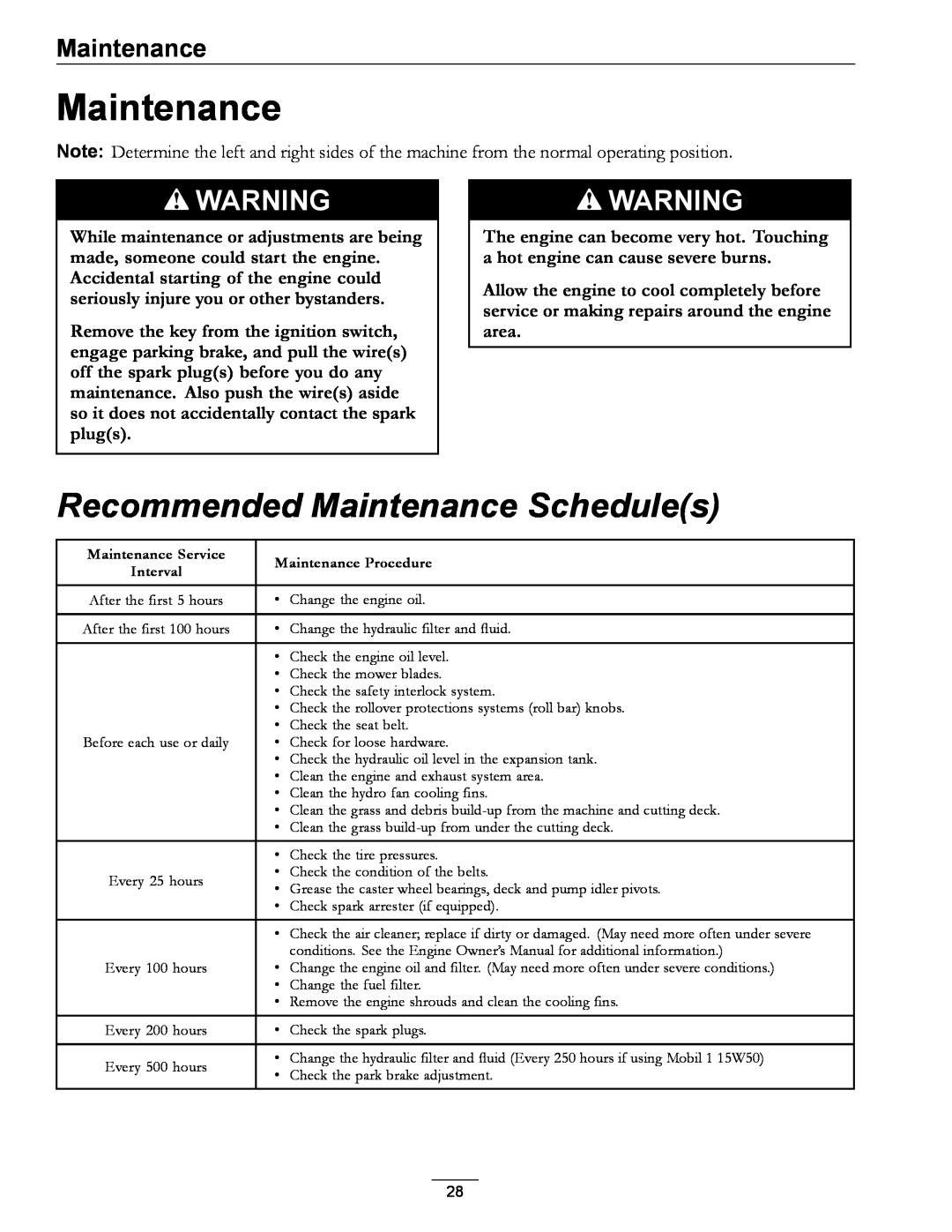 Exmark 850, 00 & Higher manual Recommended Maintenance Schedules 