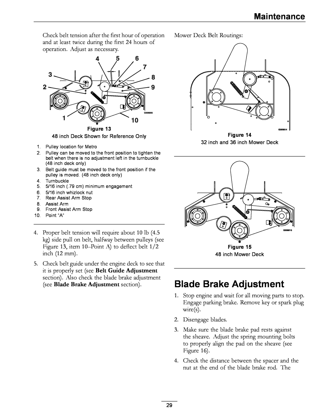 Exmark 00 & Higher, 850 manual Blade Brake Adjustment, Maintenance 
