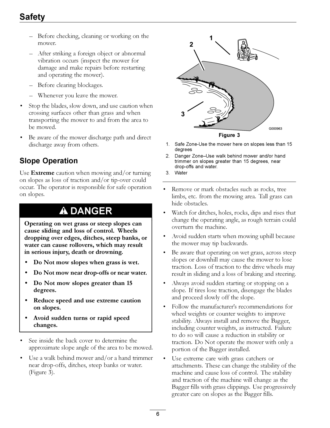 Exmark 850 manual Slope Operation 