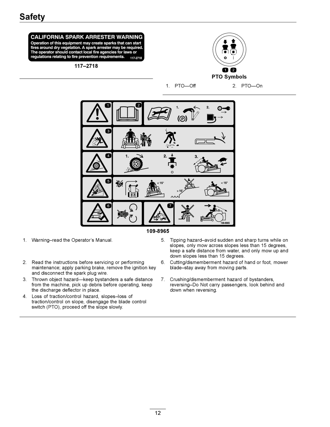 Exmark 850000 AND HIGHER manual PTO Symbols 