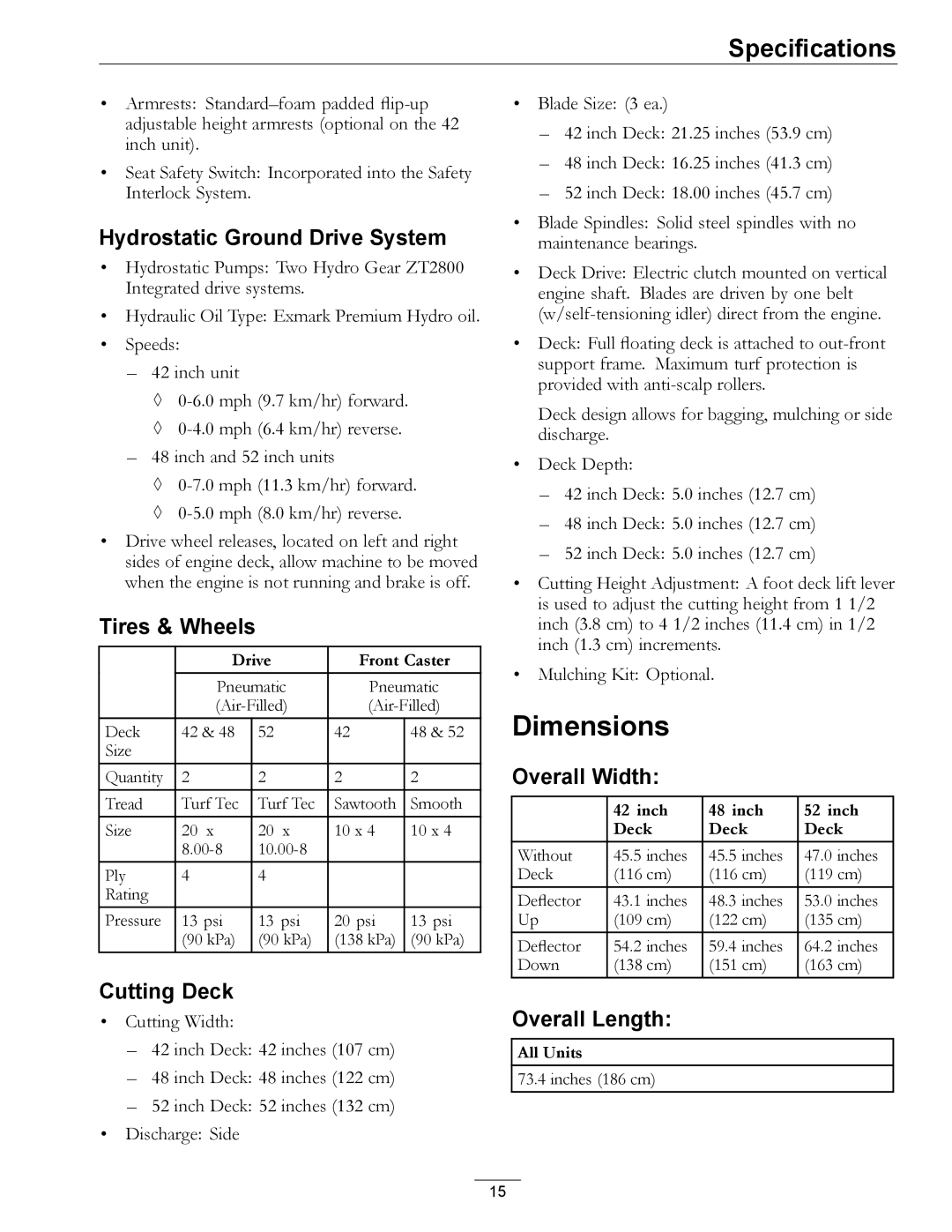 Exmark 850000 AND HIGHER manual Dimensions 