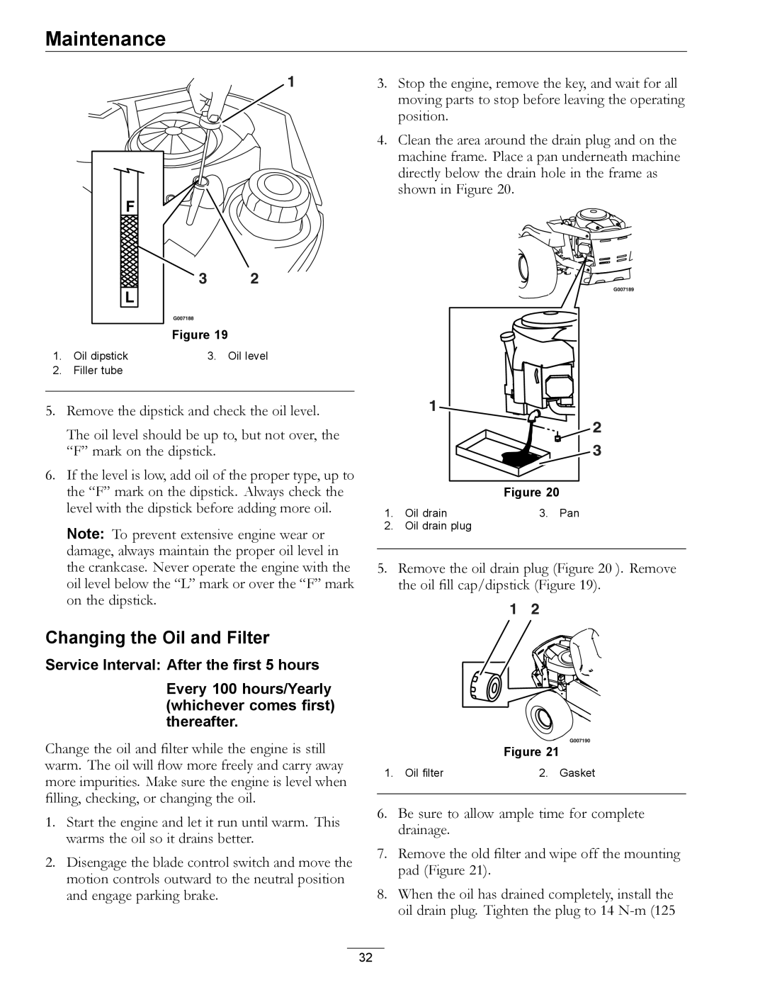 Exmark 850000 AND HIGHER manual Changing the Oil and Filter 