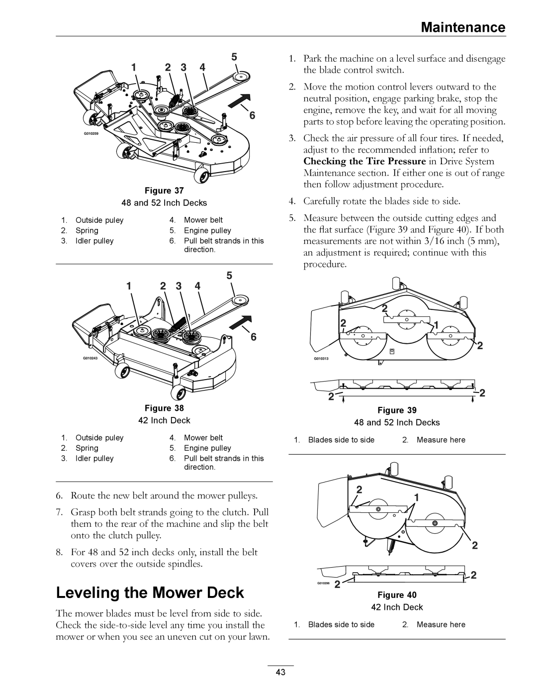 Exmark 850000 AND HIGHER manual Leveling the Mower Deck, Inch Decks 