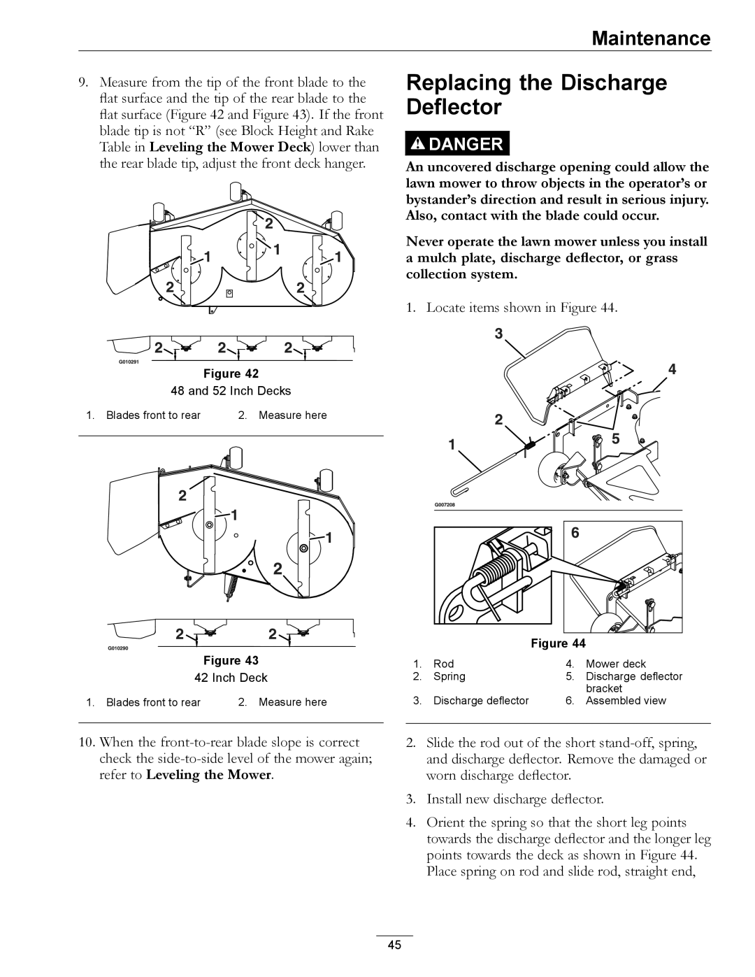 Exmark 850000 AND HIGHER manual Replacing the Discharge Deflector 