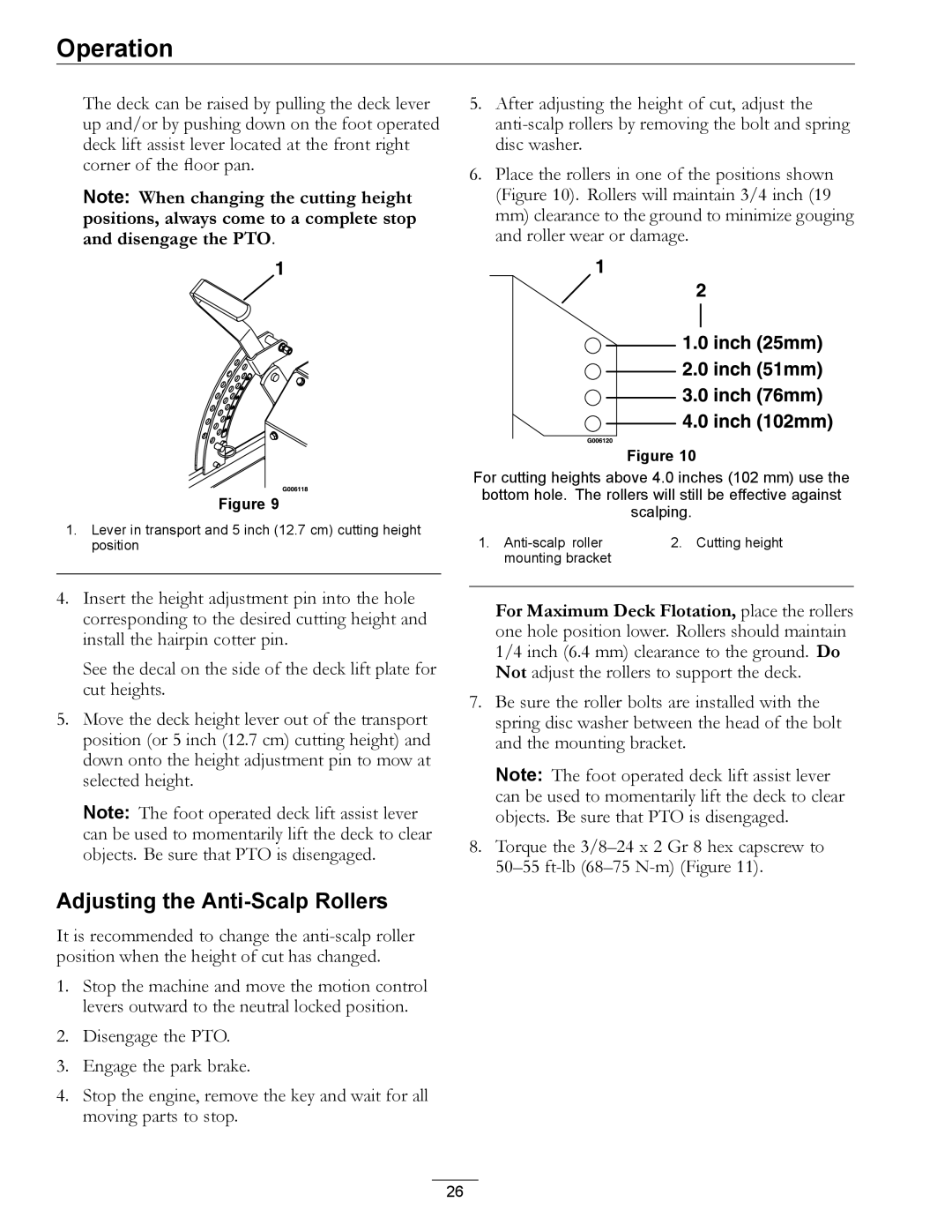 Exmark 920 manual Adjusting the Anti-Scalp Rollers 