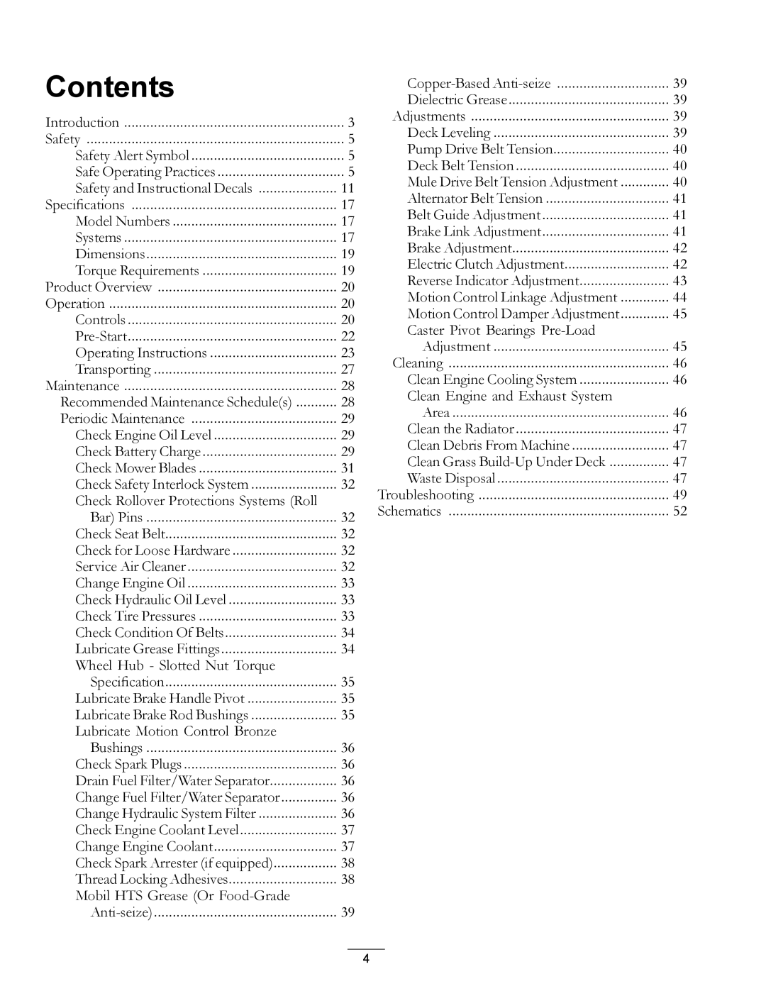 Exmark 920 manual Contents 