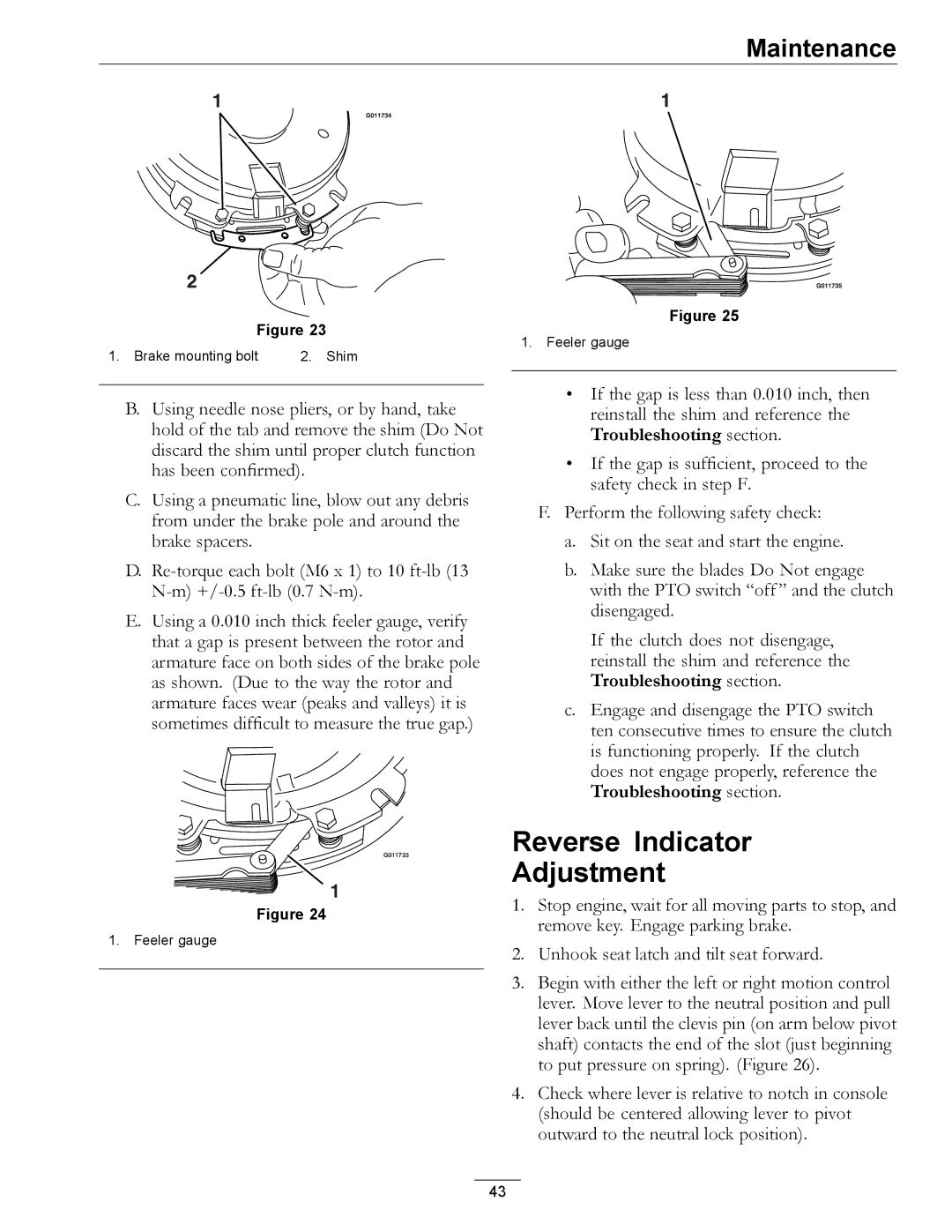 Exmark 920 manual Reverse Indicator Adjustment 