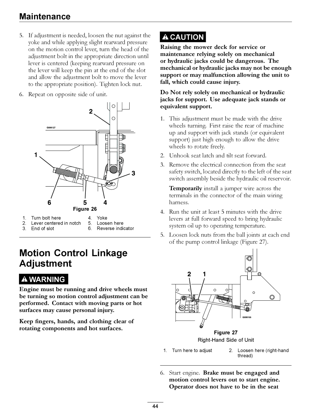 Exmark 920 manual Motion Control Linkage Adjustment 