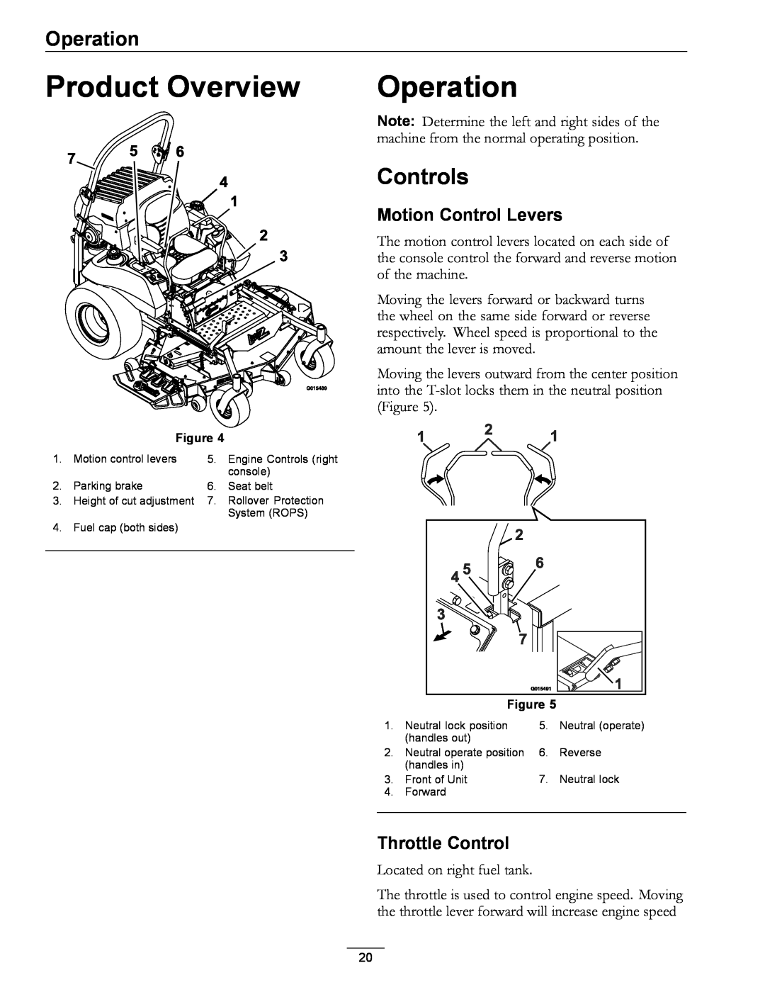 Exmark 920 manual Product Overview, Operation, Controls, Motion Control Levers, Throttle Control 