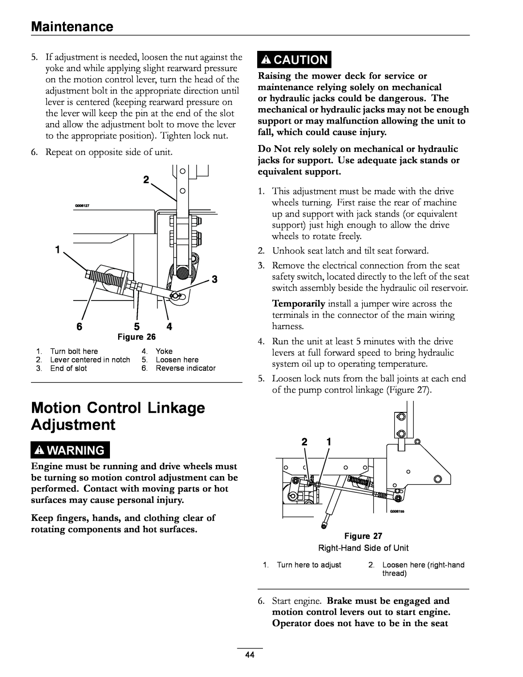 Exmark 920 manual Motion Control Linkage Adjustment, Maintenance 