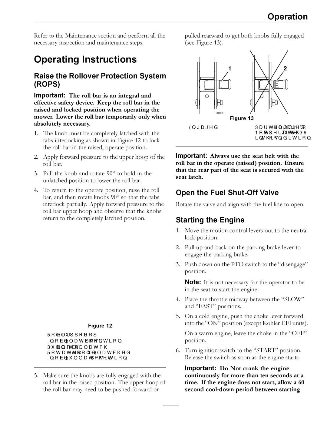 Exmark 920 manual Operating Instructions, Raise the Rollover Protection System Rops, Open the Fuel Shut-Off Valve 