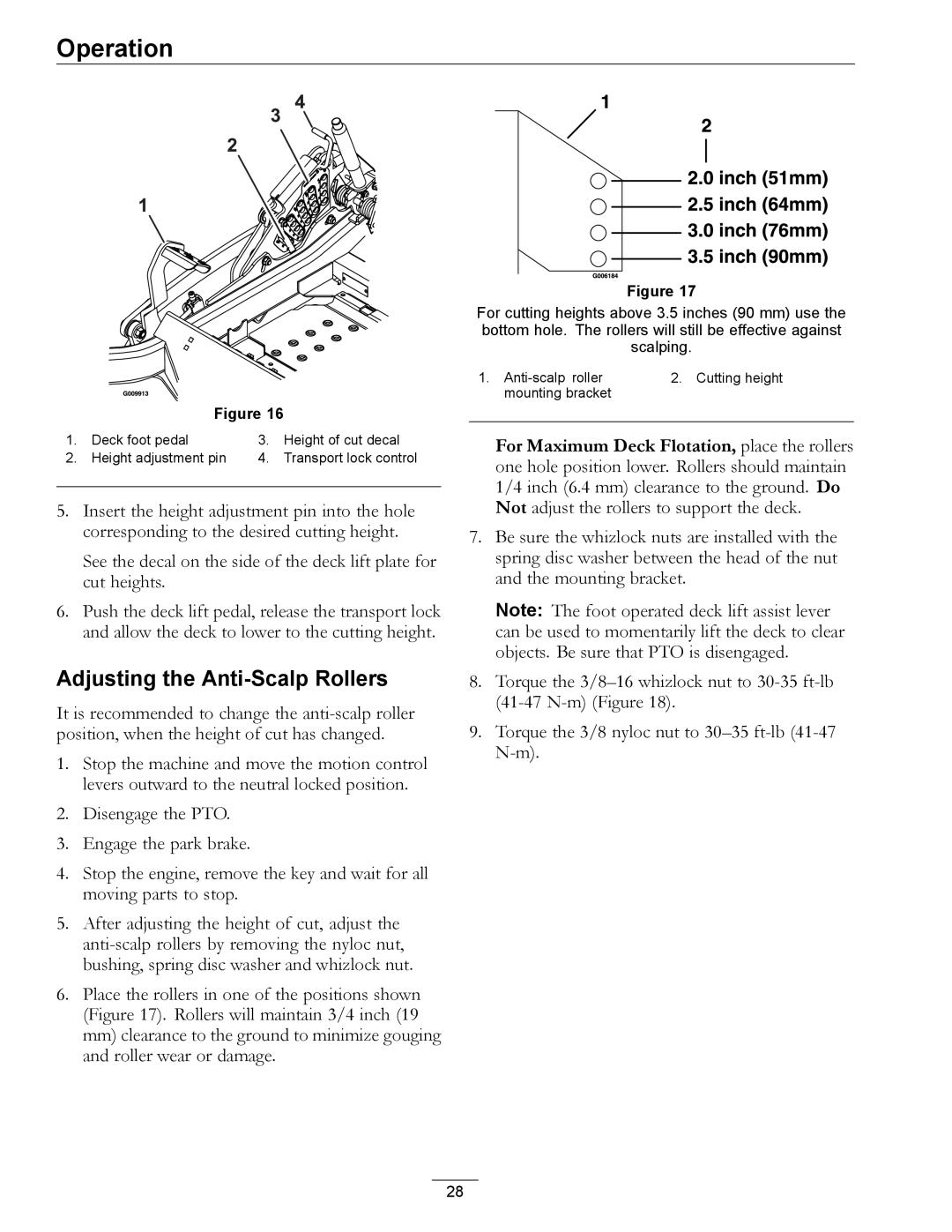 Exmark 920 manual Adjusting the Anti-Scalp Rollers 