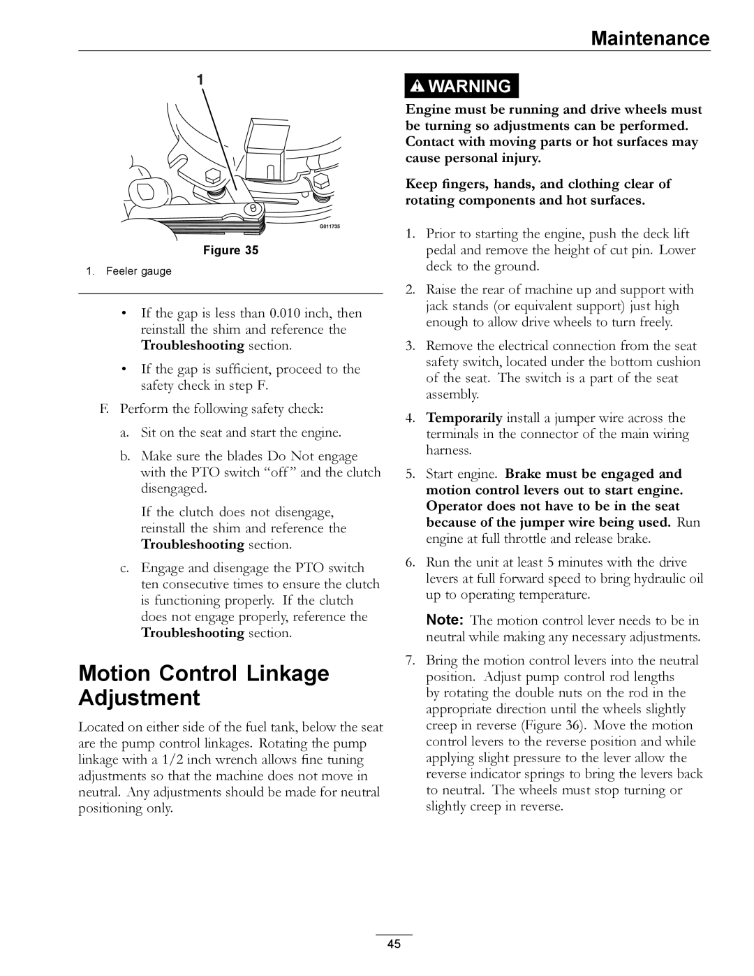 Exmark 920 manual Motion Control Linkage Adjustment 