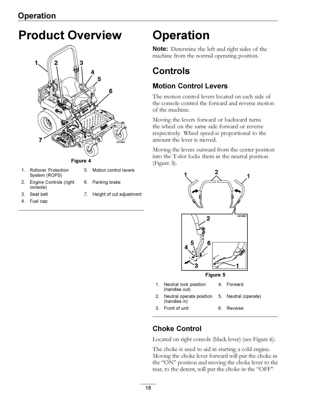 Exmark 920 manual Product Overview, Operation, Controls, Motion Control Levers, Choke Control 