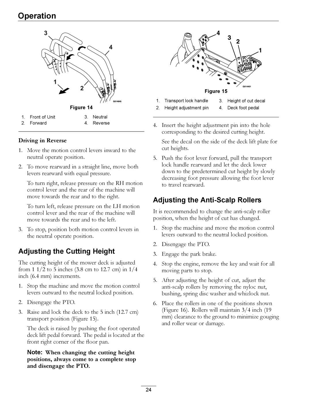 Exmark 920 manual Adjusting the Cutting Height, Adjusting the Anti-Scalp Rollers 