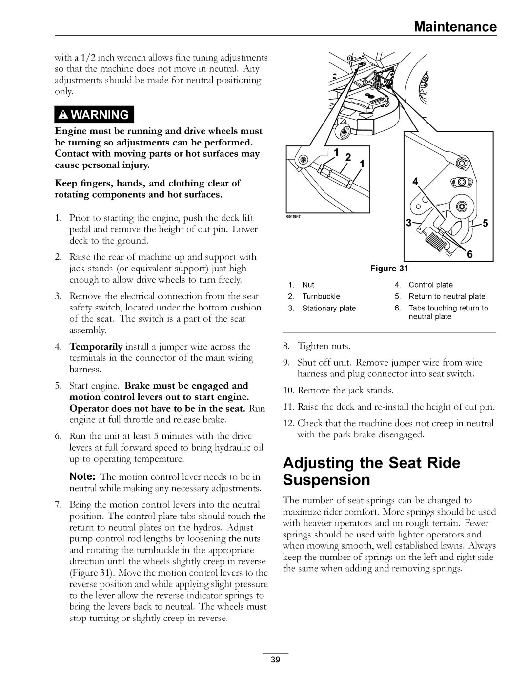 Exmark 920 manual Adjusting the Seat Ride Suspension 