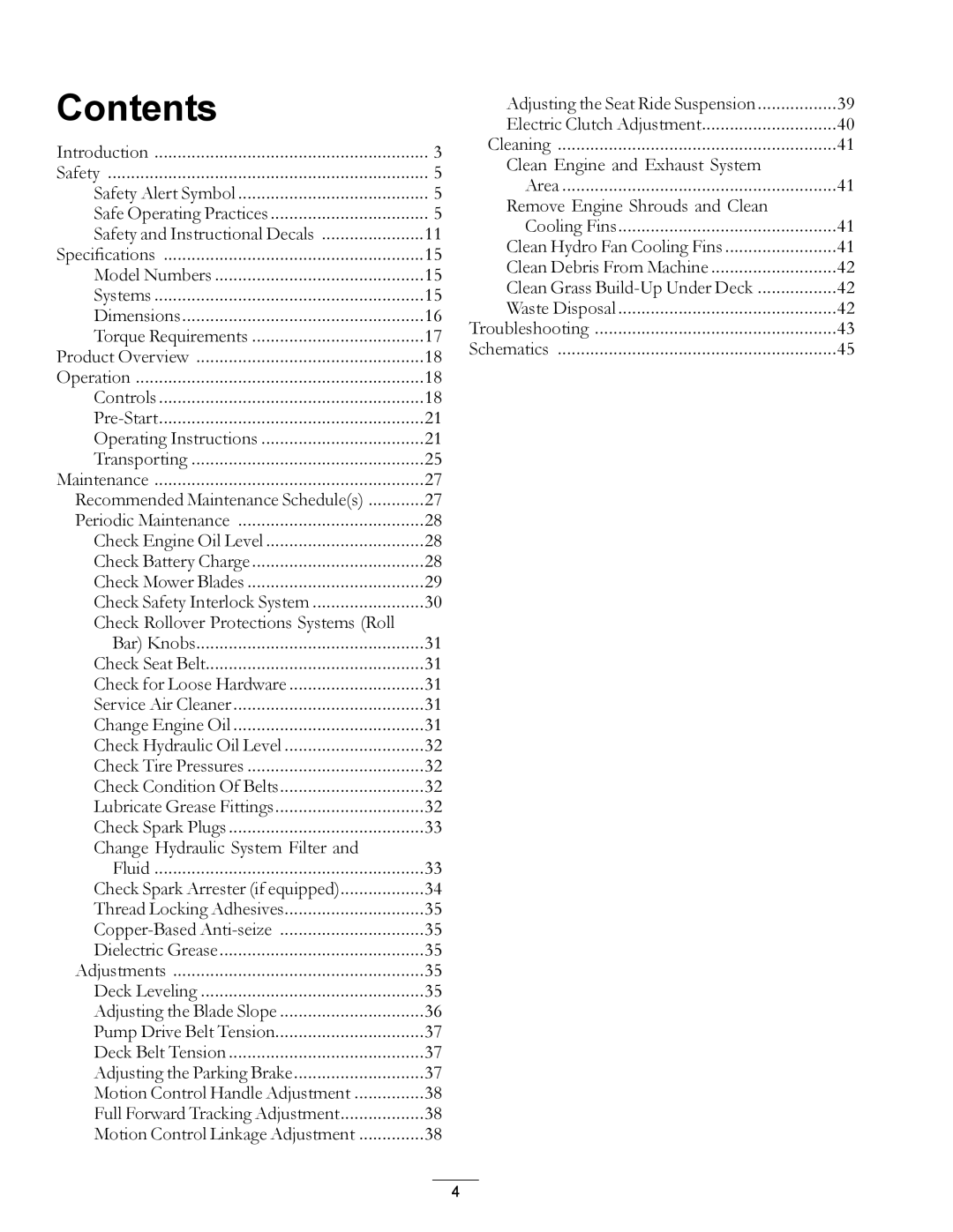 Exmark 920 manual Contents 