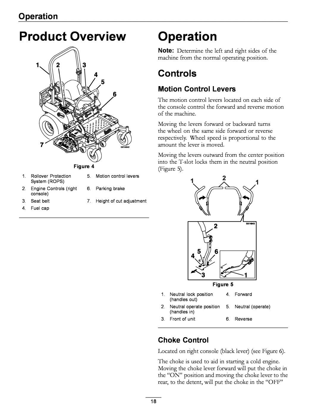 Exmark 920 manual Product Overview, Operation, Controls, Motion Control Levers, Choke Control 