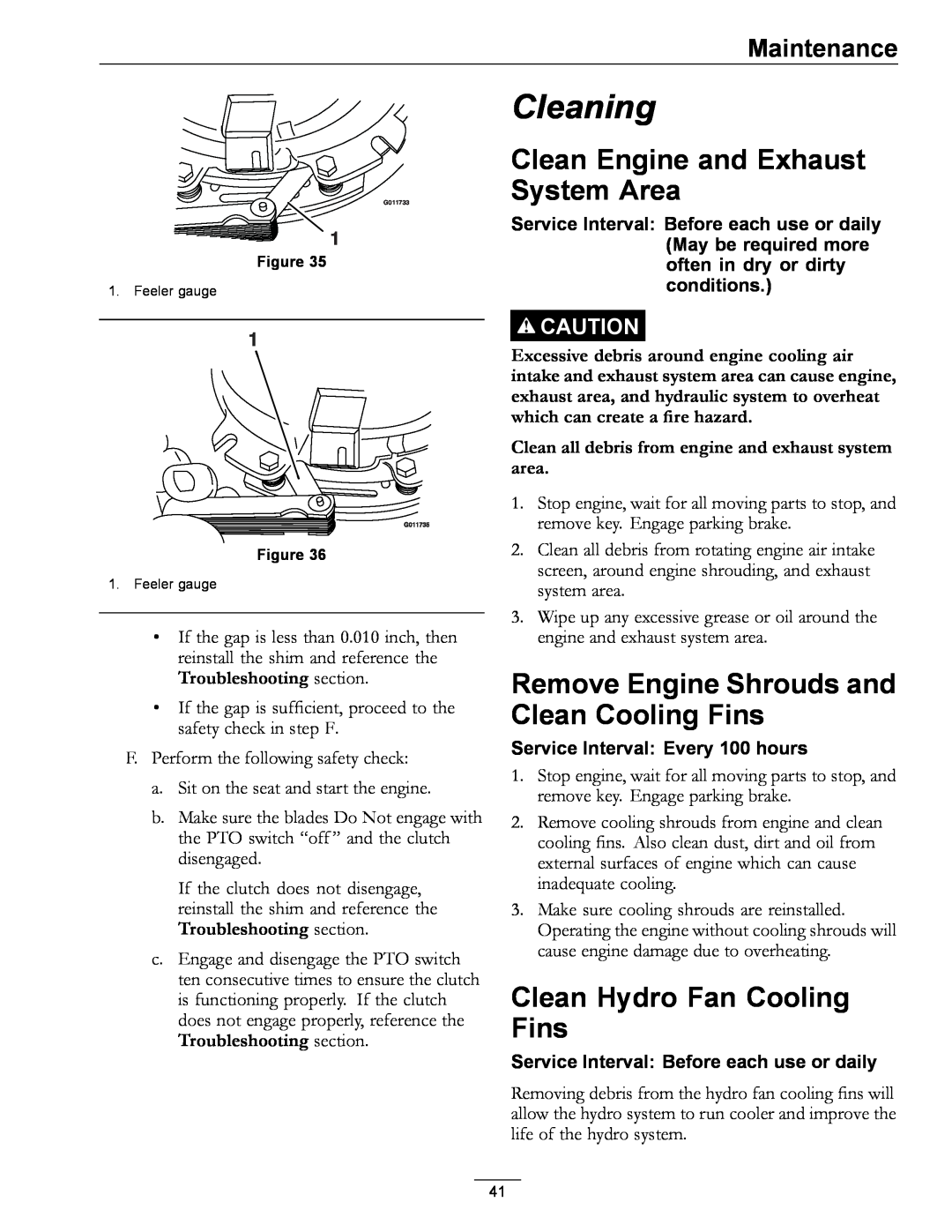 Exmark 920 manual Cleaning, Clean Engine and Exhaust System Area, Remove Engine Shrouds and Clean Cooling Fins, Maintenance 