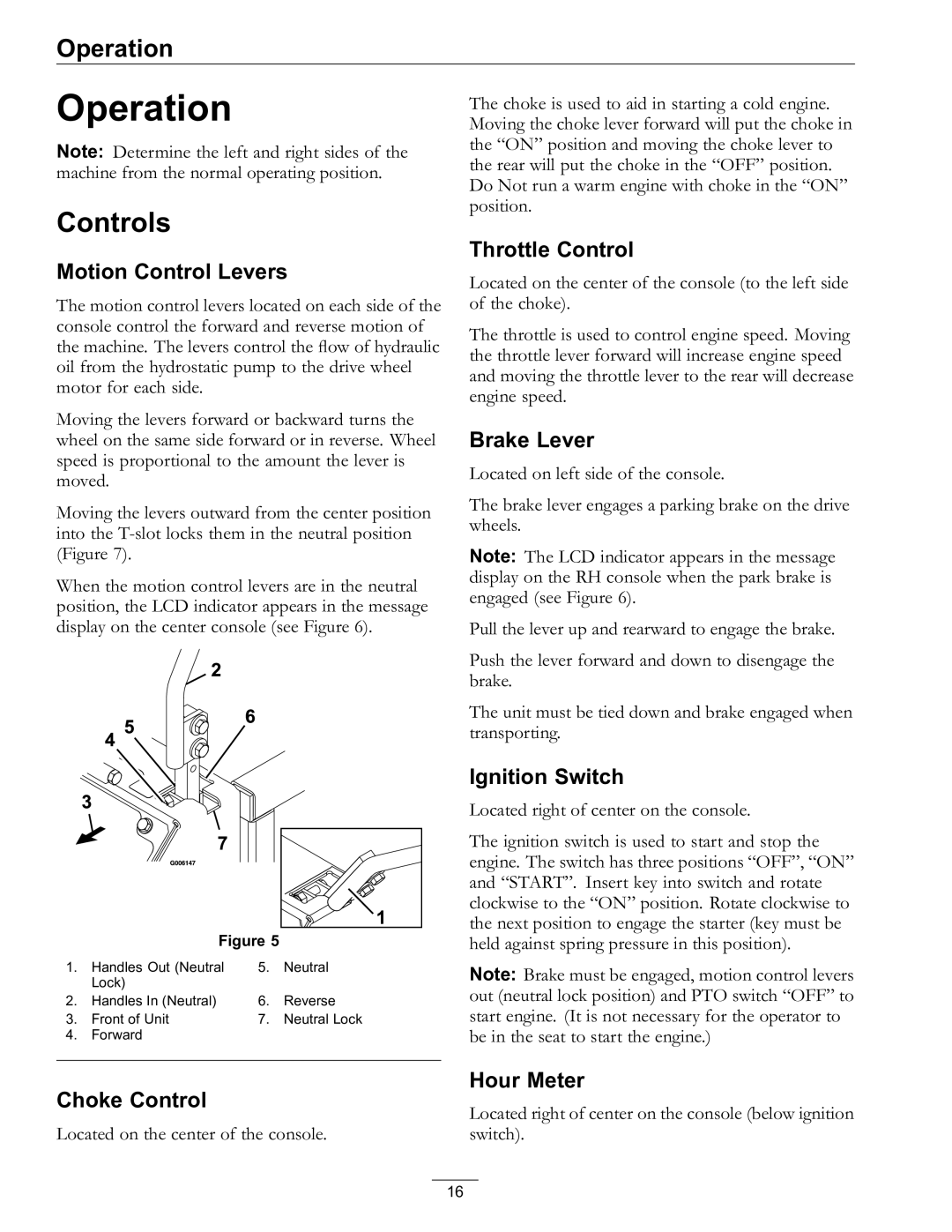 Exmark 977, 820 manual Operation, Controls 