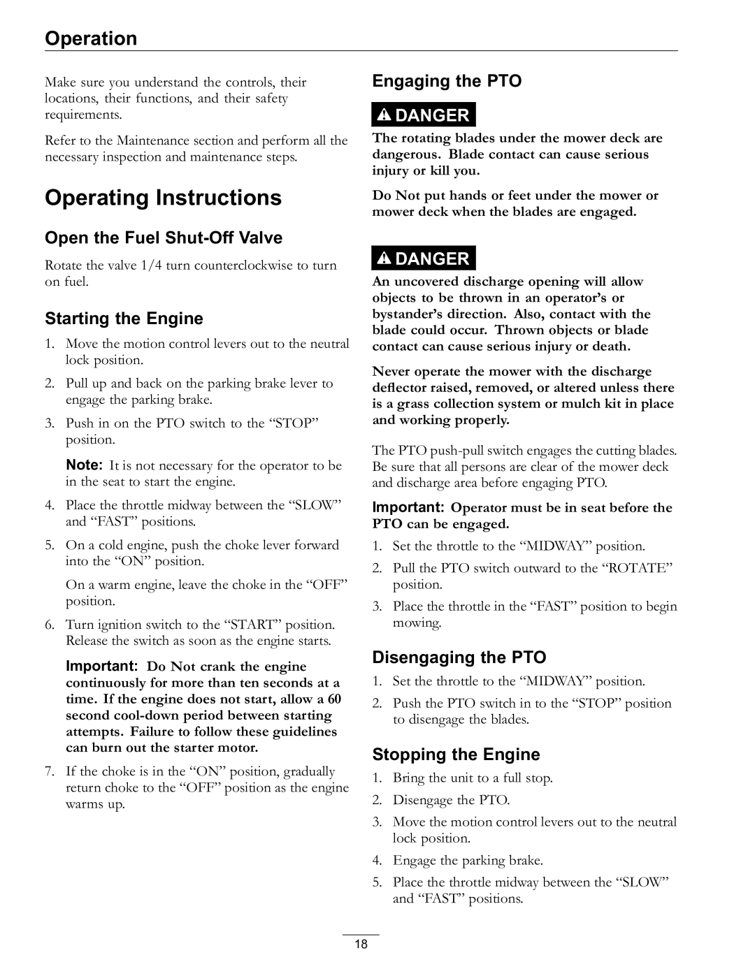 Exmark 977, 820 manual Operating Instructions 