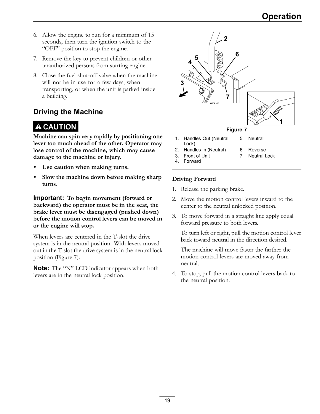 Exmark 820, 977 manual Driving the Machine, Driving Forward 