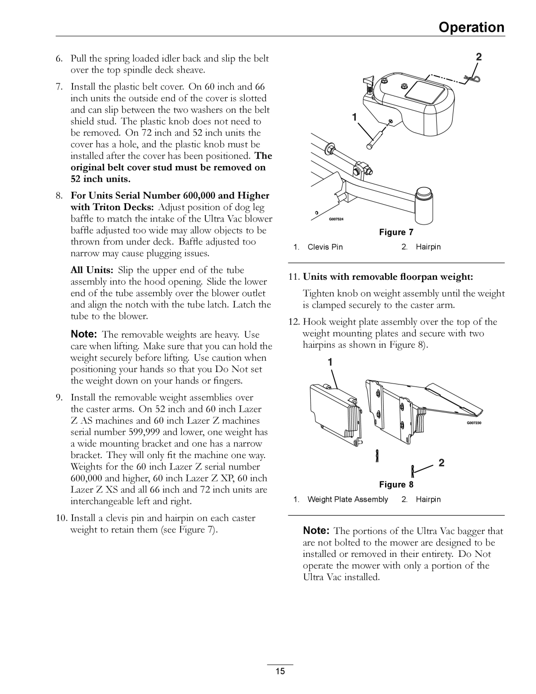 Exmark XP, AS manual Units with removable floorpan weight 