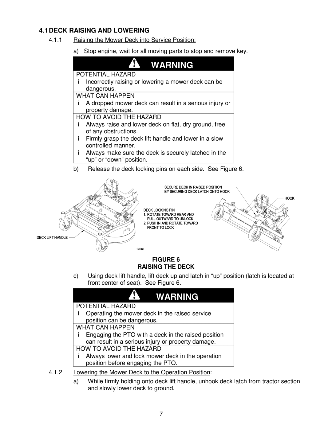 Exmark Cd42cd, Cd48cd, CD42CD manual Deck Raising and Lowering, Raising the Deck 