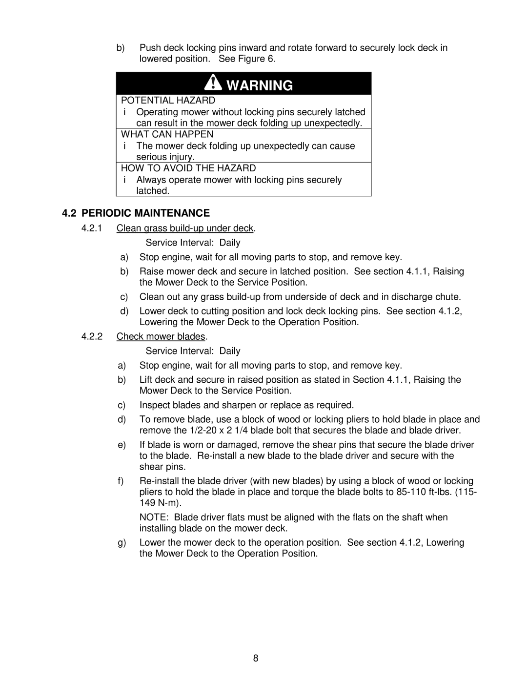 Exmark CD42CD, Cd42cd, Cd48cd manual Periodic Maintenance, Service Interval Daily 