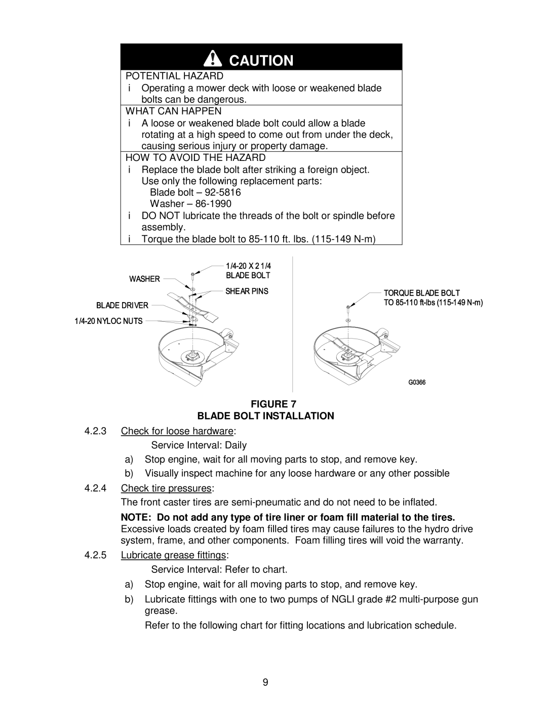 Exmark Cd42cd, Cd48cd, CD42CD manual Blade Bolt Installation, Service Interval Refer to chart 