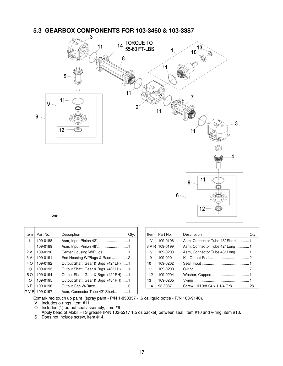 Exmark Cd42cd, Cd48cd, CD42CD manual Gearbox Components for 103-3460 