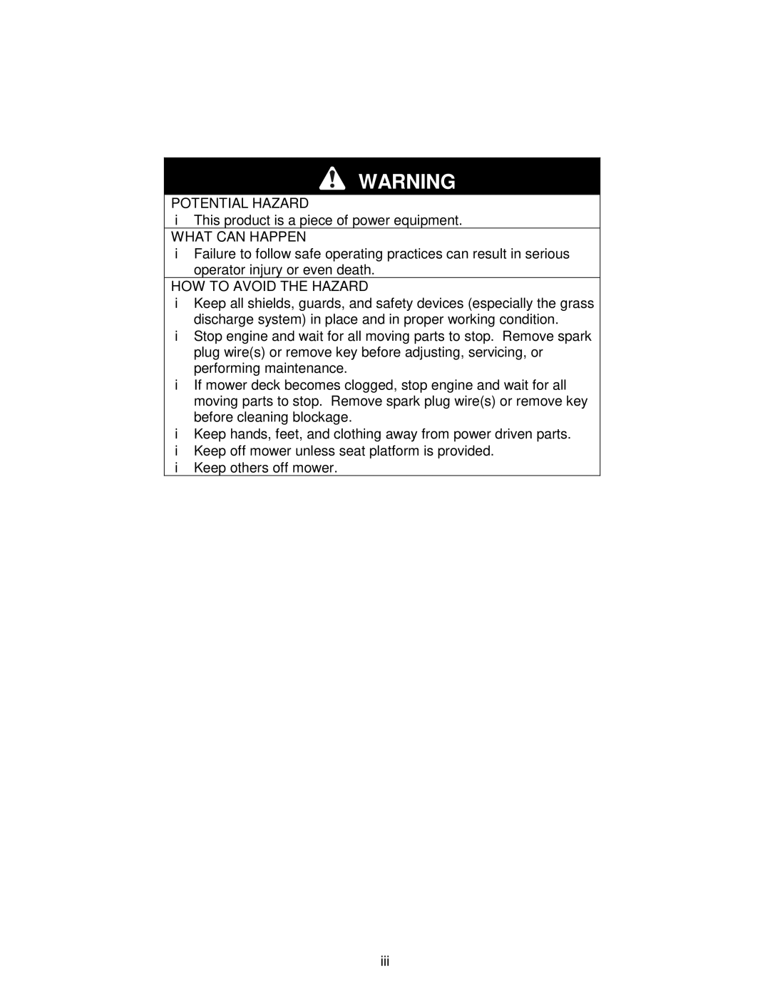 Exmark CD42CD, Cd42cd, Cd48cd manual Potential Hazard 