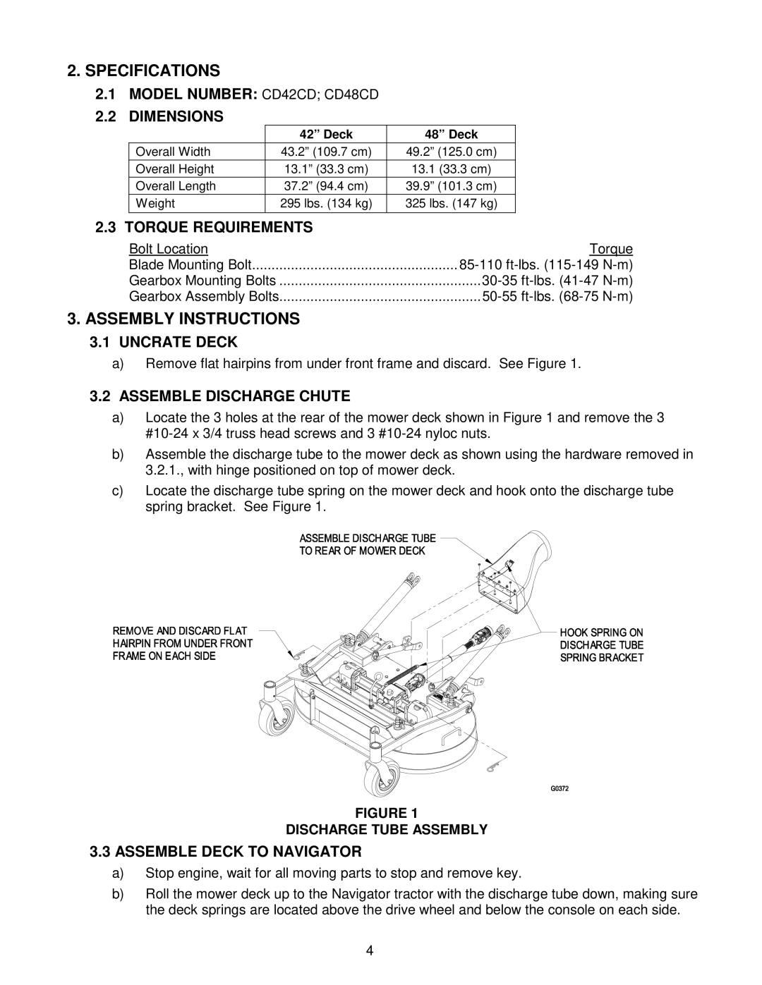 Exmark CD42CD, Cd42cd, Cd48cd manual Specifications, Assembly Instructions 