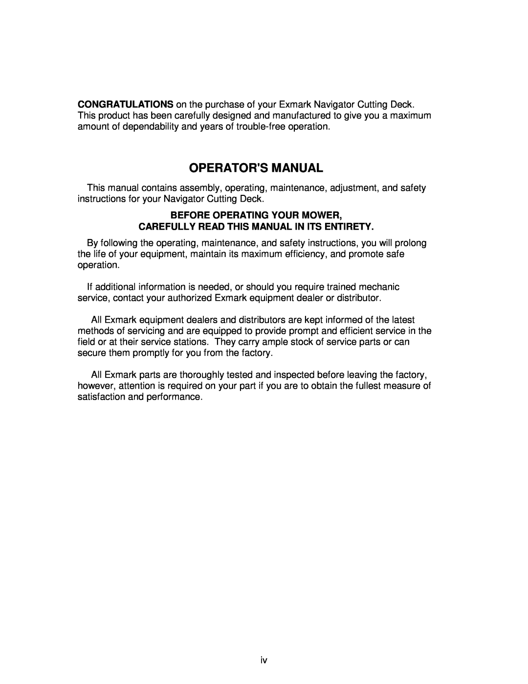 Exmark Cd42cd, Cd48cd, CD42CD Operators Manual, Before Operating Your Mower, Carefully Read This Manual In Its Entirety 