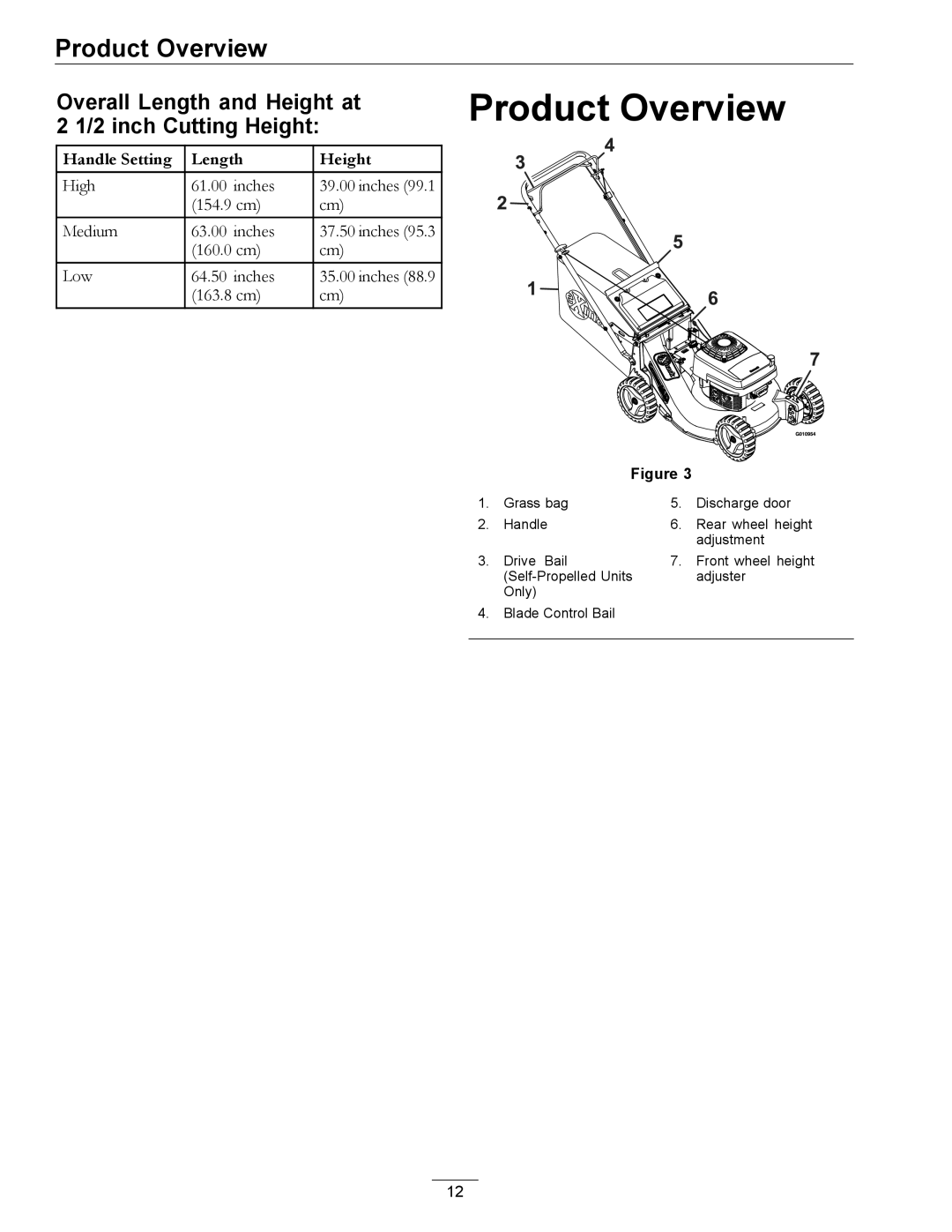 Exmark COMMERCIAL 21 manual Product Overview, Overall Length and Height at 2 inch Cutting Height 