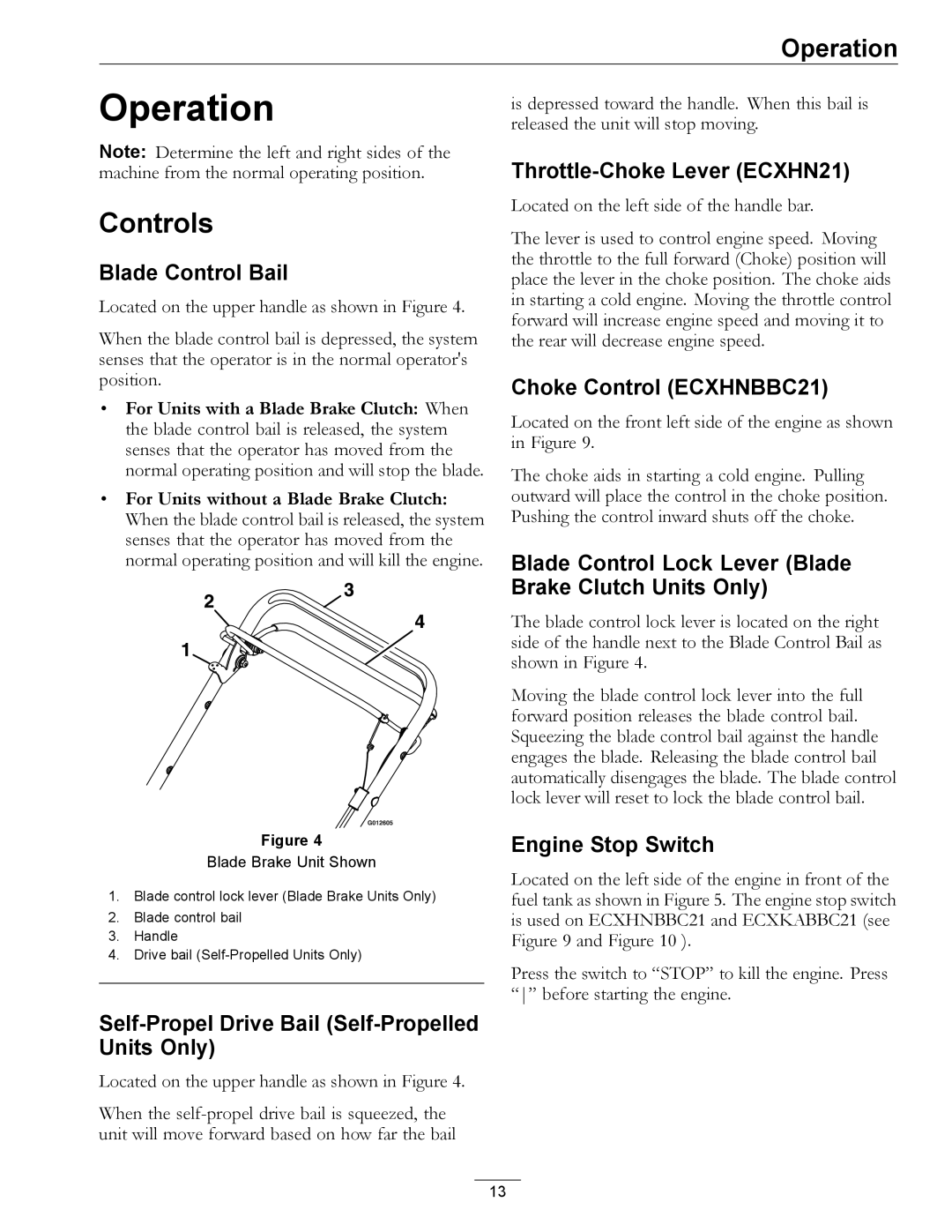 Exmark COMMERCIAL 21 manual Operation, Controls 