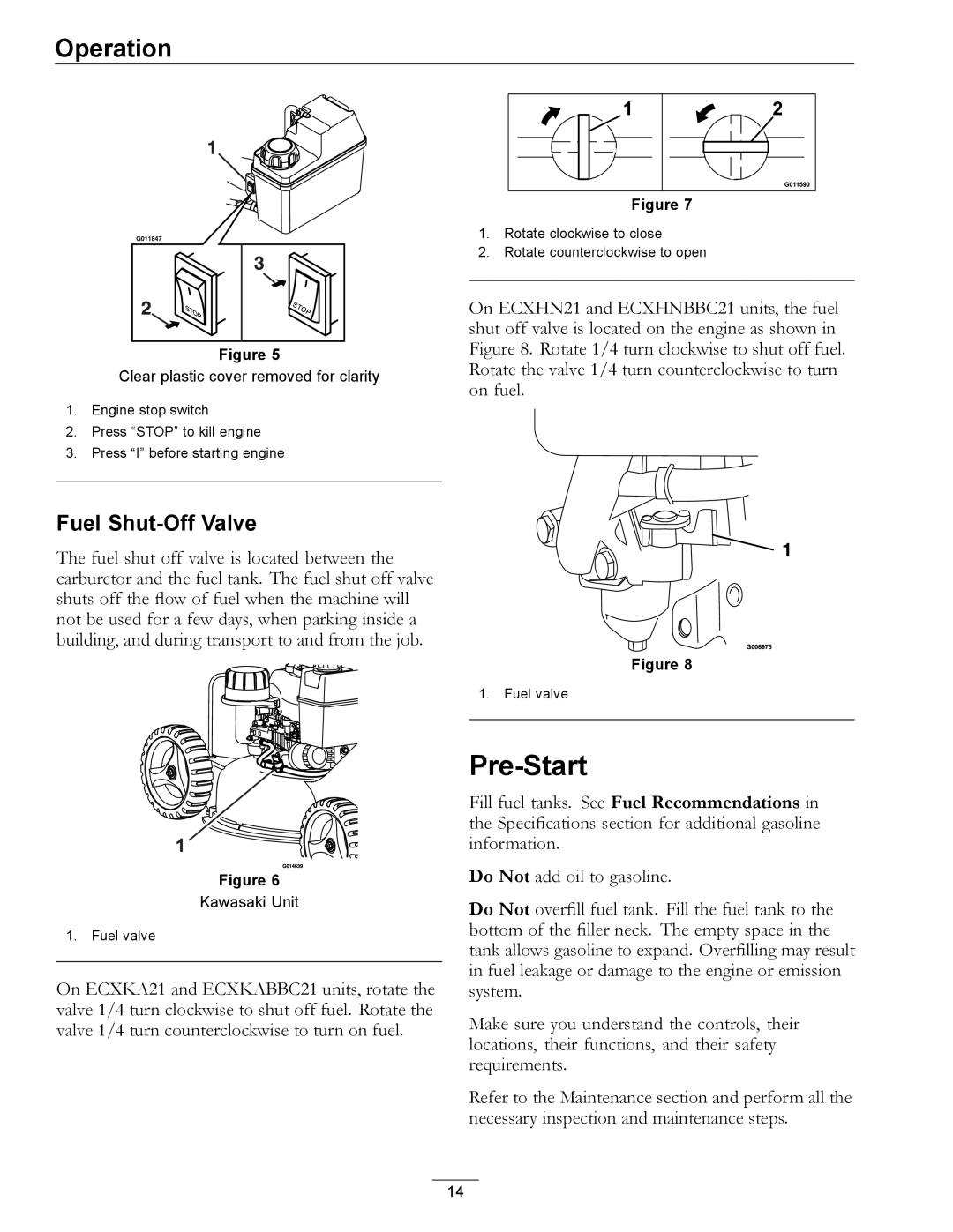 Exmark COMMERCIAL 21 manual Pre-Start, Fuel Shut-Off Valve 