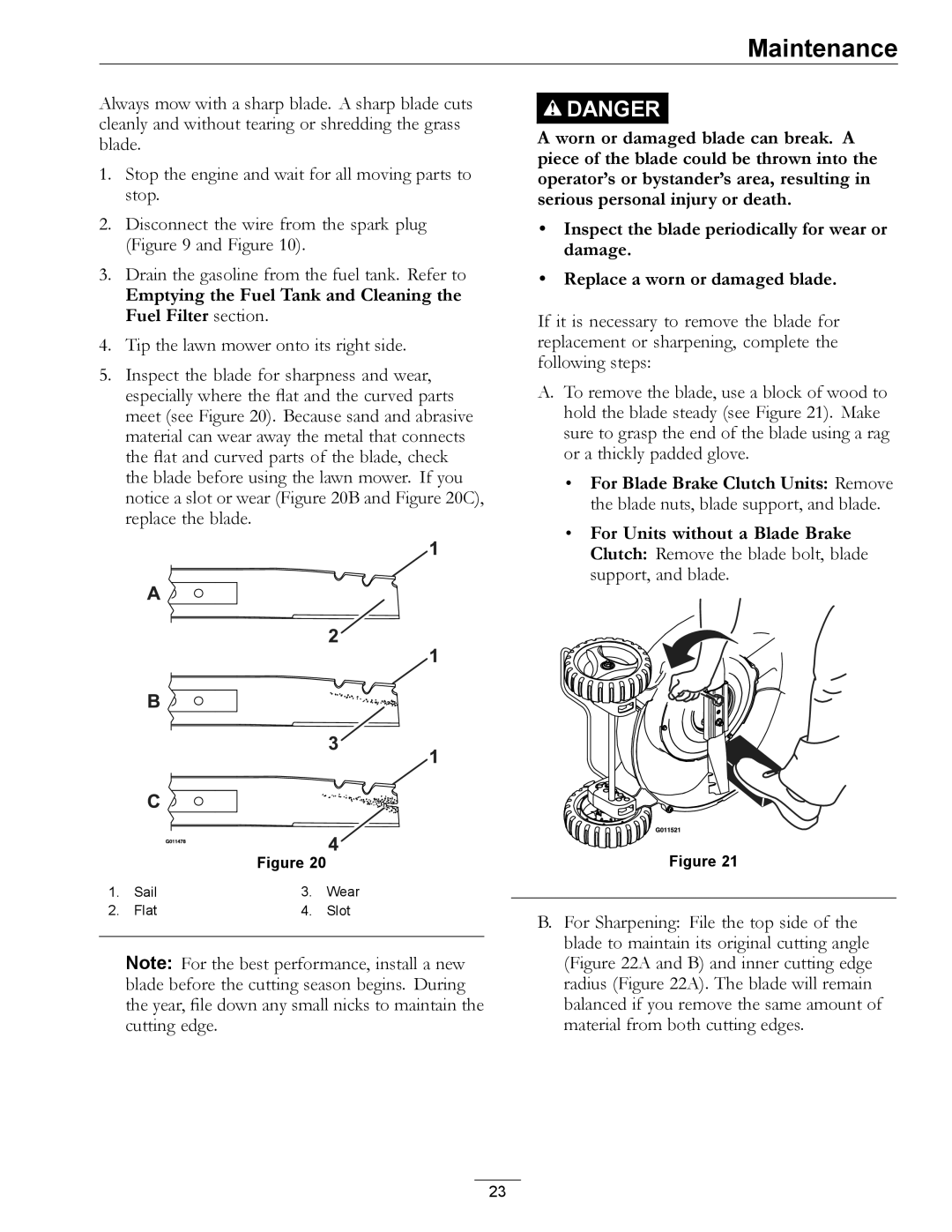 Exmark COMMERCIAL 21 manual Emptying the Fuel Tank and Cleaning the Fuel Filter section 