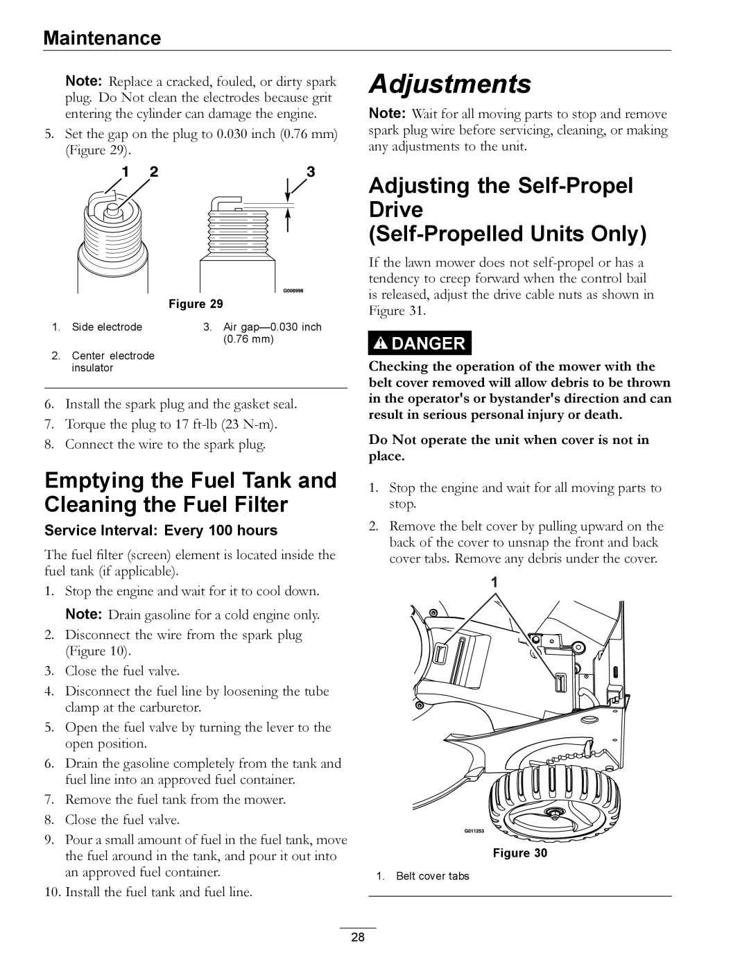 Exmark COMMERCIAL 21 manual Emptying the Fuel Tank and Cleaning the Fuel Filter 