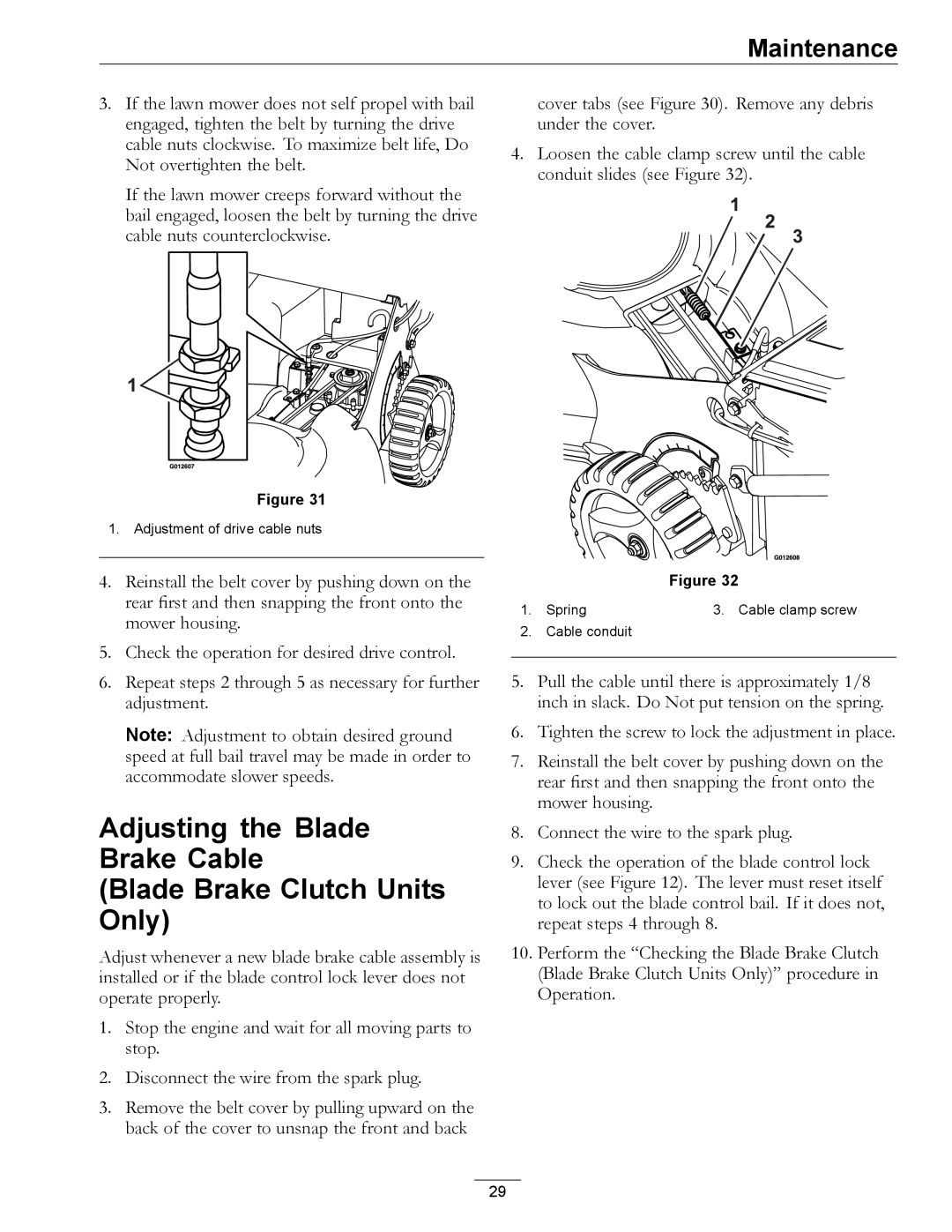 Exmark COMMERCIAL 21 manual Adjustment of drive cable nuts 