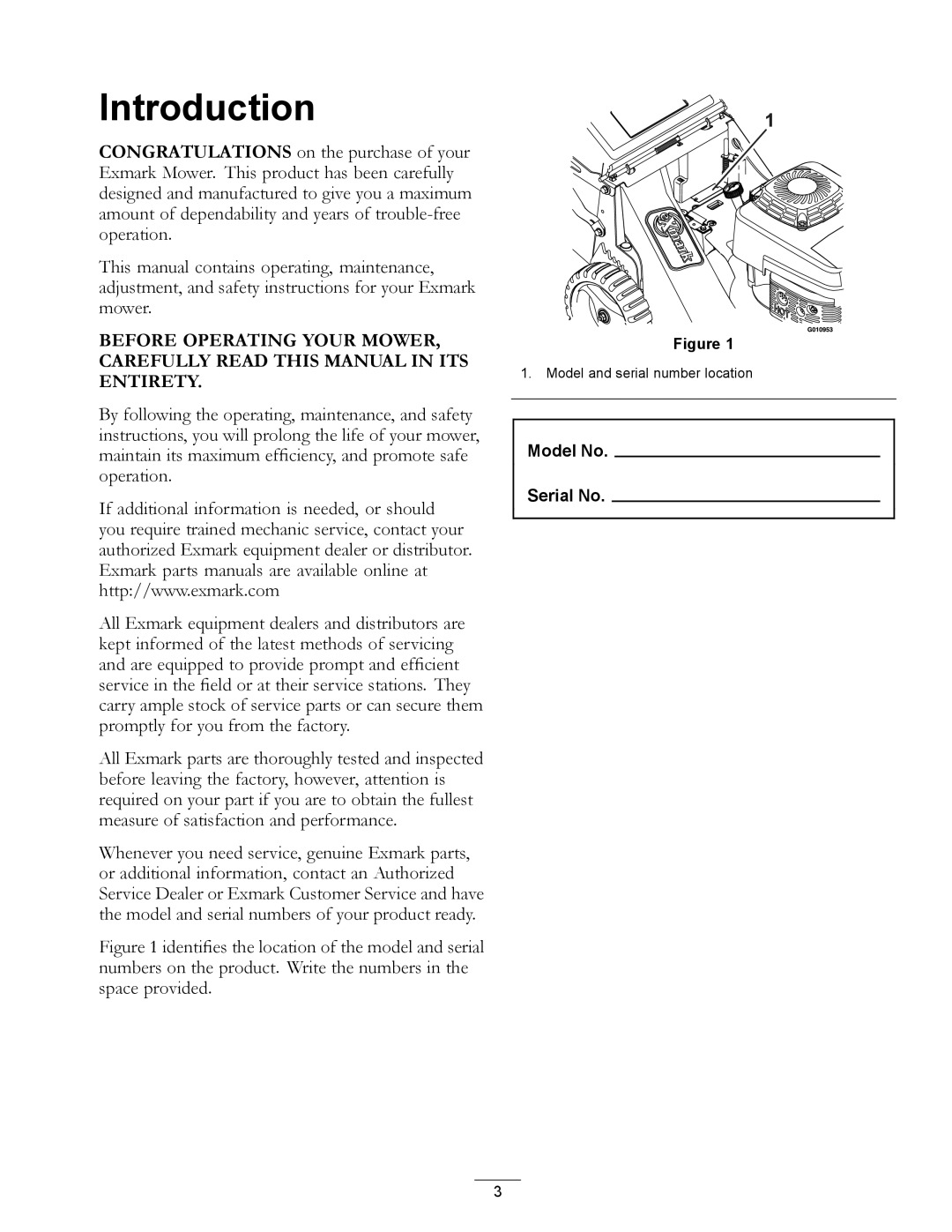 Exmark COMMERCIAL 21 manual Introduction 