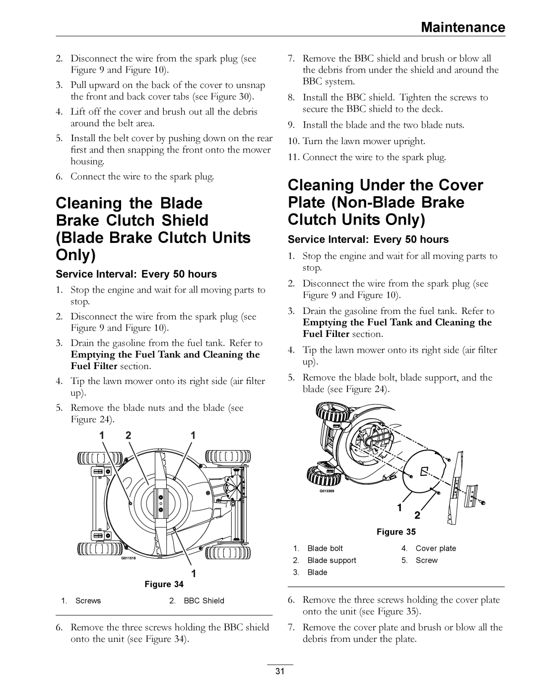 Exmark COMMERCIAL 21 manual Screws BBC Shield 